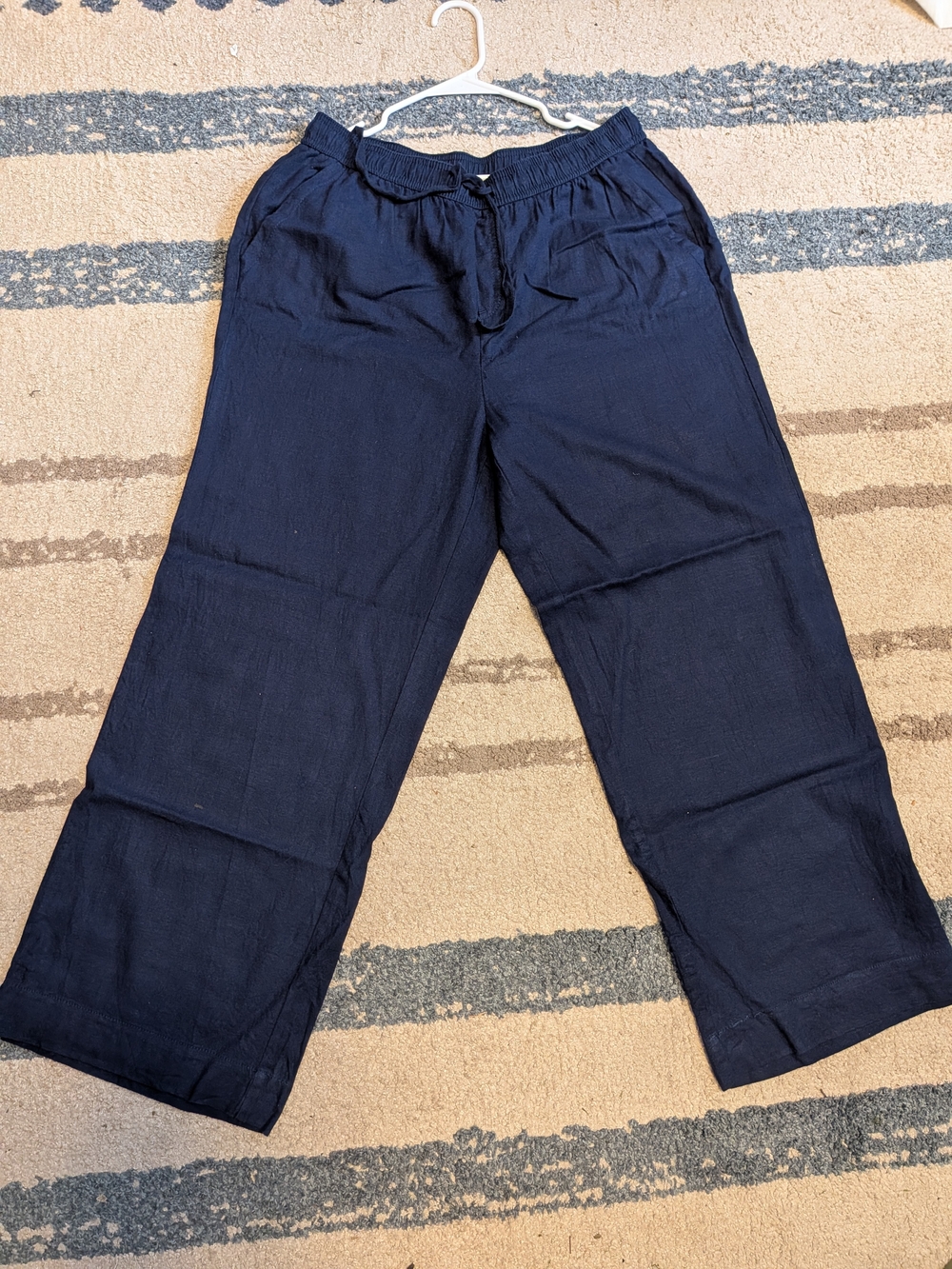 Briggs New York Navy Straight-Leg Drawstring Linen Pants